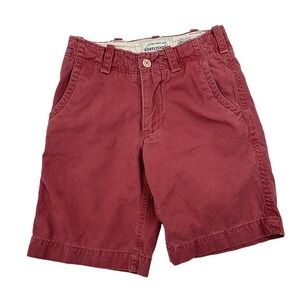 Abercrombie Kids Boys Broken In Maroon Chino Shorts Sz 12 100% Cotton Flat Front
